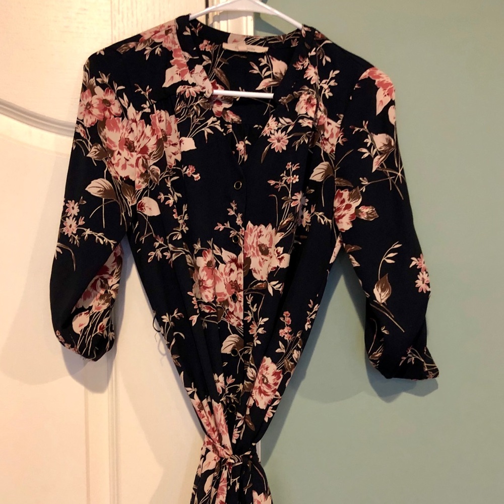 Navy blue floral long sleeve dress